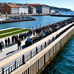 해수면 상승에 따른 세계 주요 도시의 대응 전략 - Sea Wall Protection**

"A bustling harbor scene with a massive sea wall protecting a vibrant coastal...