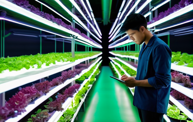 해수면 상승과 농업 적응 전략 - **Prompt:** A vibrant, futuristic agricultural scene on a coastal farm. A female agronomist, in her ...