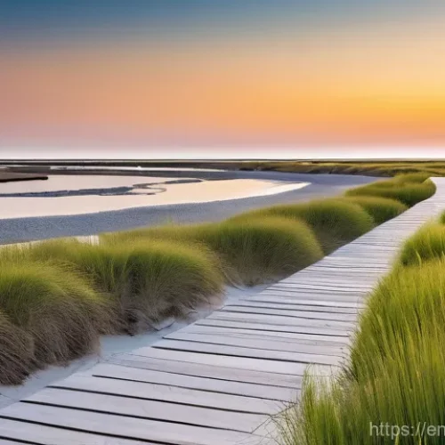 Home 2 해수면 상승 대응을 위한 공공 인프라 투자 - **"Redefining Our Shorelines: Blending Green and Grey"**
A wide, serene coastal landscape featur...