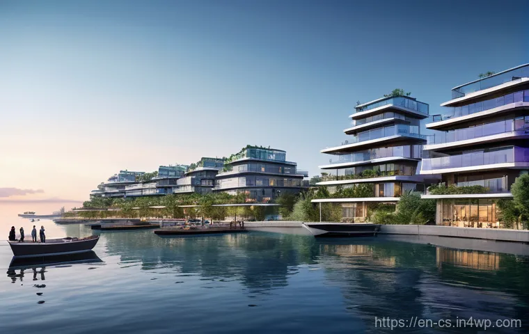 해수면 상승에 따른 도시 계획 전략 - **Vibrant Mangrove Restoration Project**
    *   **Prompt**: "A sun-drenched, vibrant coastal scene ...