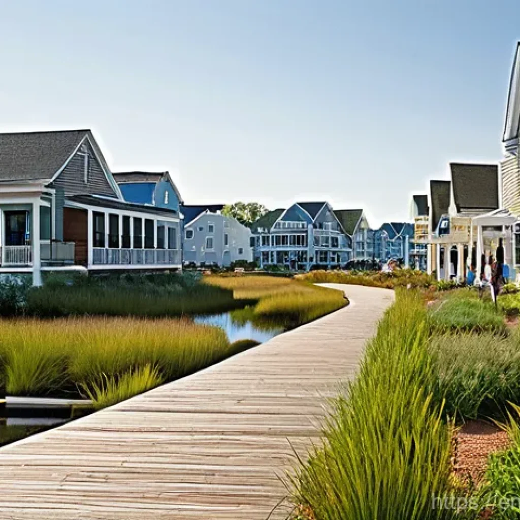 해수면 상승 대응을 위한 재난 관리 계획 - **Prompt:** A serene yet resilient coastal town on the U.S. East Coast, showcasing a harmonious blen...