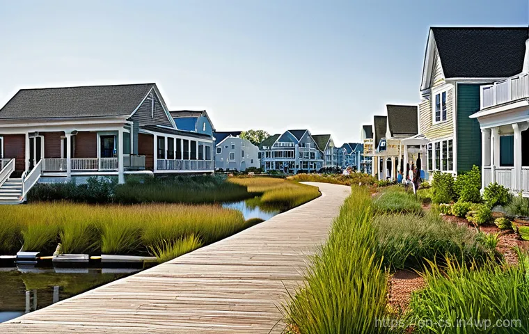 해수면 상승 대응을 위한 재난 관리 계획 - **Prompt:** A serene yet resilient coastal town on the U.S. East Coast, showcasing a harmonious blen...