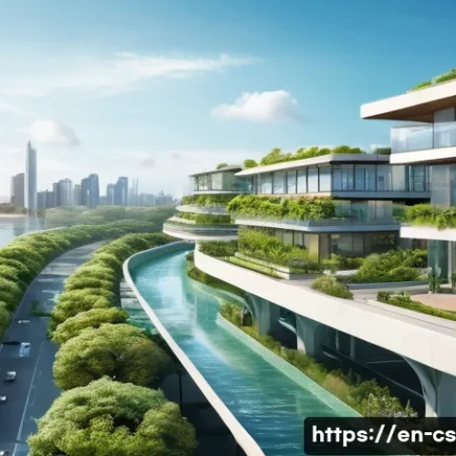 Home 11 해수면 상승 대응을 위한 정책 제안 - A futuristic coastal cityscape featuring flood-resistant urban design: elevated modern buildings wit...
